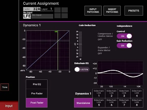 Écran tactile Apollo, Dynamics 1 avec courbe, réduction de gain et EQ de sidechain