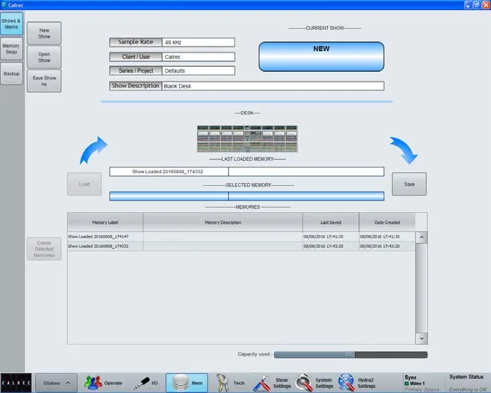 Calrec PC application — capture d’écran