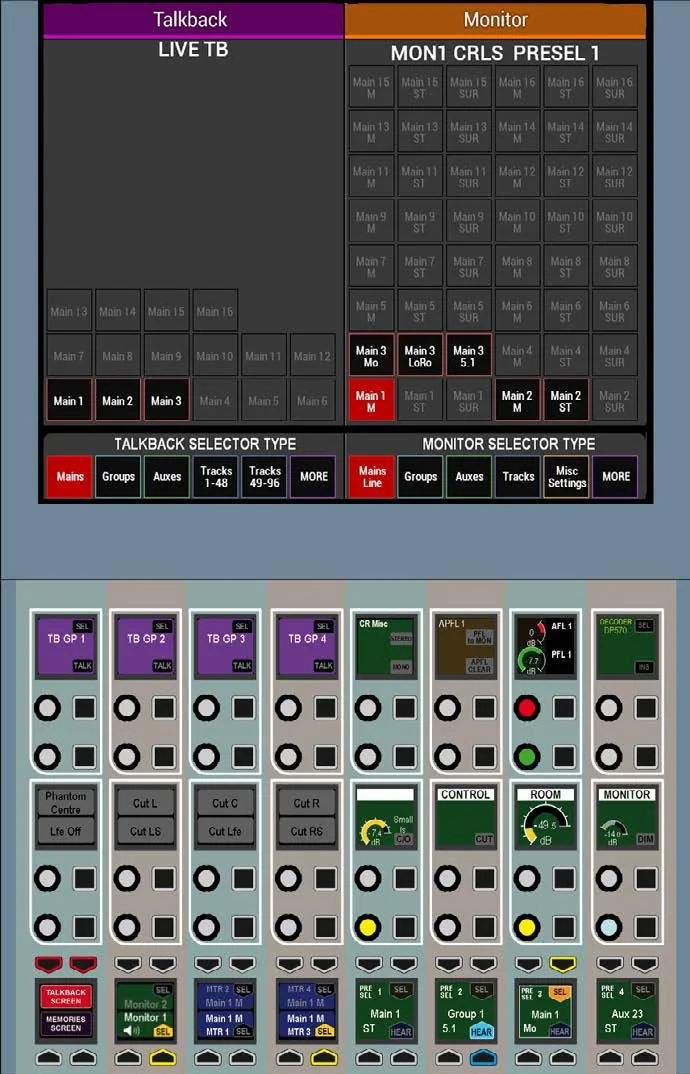 Écran Talkback et Monitor de l'Artemis avec le panneau de commandes correspondant