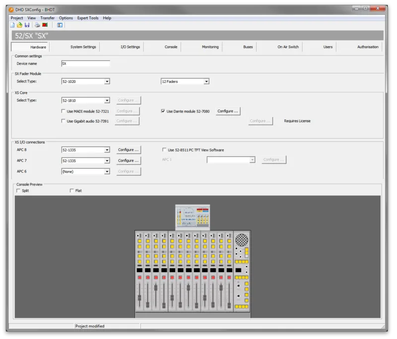 DHD SX Config screenshot