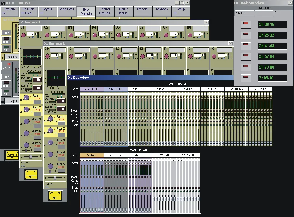 DiGiCo D1 Live, logiciel de la console utilisé sur PC en mode autonome ou distant (chapitre 6 du manuel)