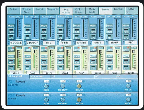 DiGiCo D1 Live, écran rack d'effets (reverb)