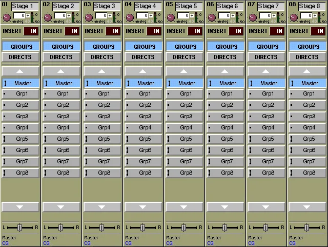 DiGiCo D1 Live, écran routage des canaux vers groupes et sorties directes