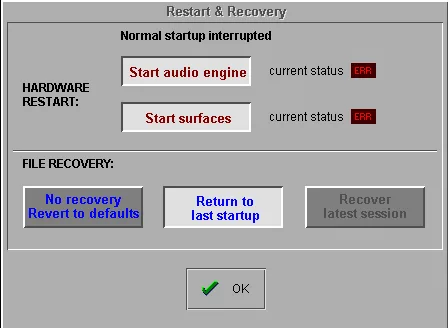 DiGiCo D1 Live, écran Restart & Recovery, redémarrage et récupération de fichier