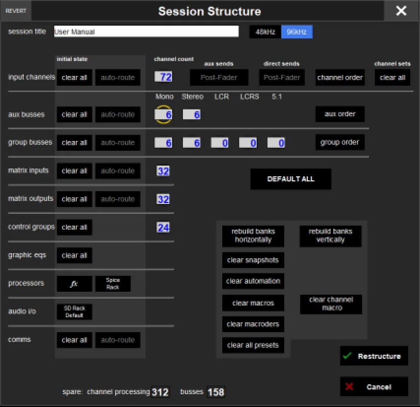 Écran Session Structure de la Quantum852