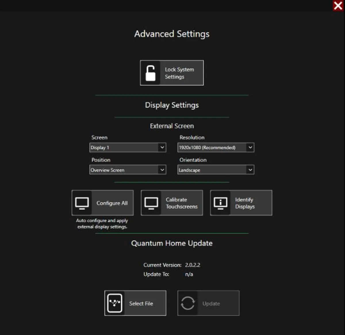 Réglages avancés (Advanced Settings) de la Quantum852