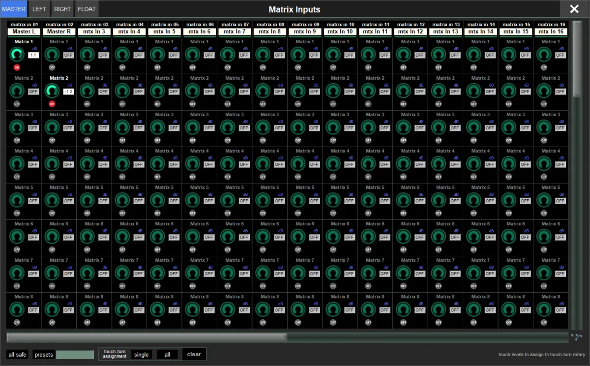 Écran Matrix Inputs de la Quantum852