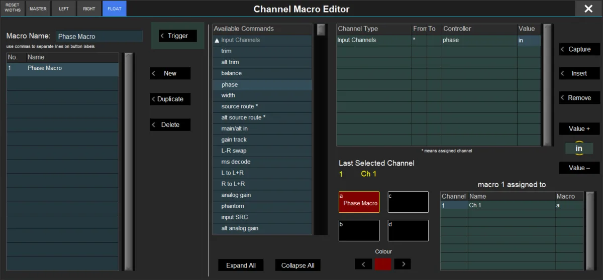 Éditeur de macros de voie (Channel Macro Editor) de la Quantum852