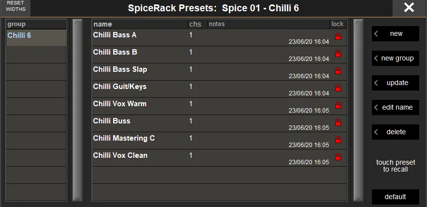 Presets du Spice Rack de la Quantum852