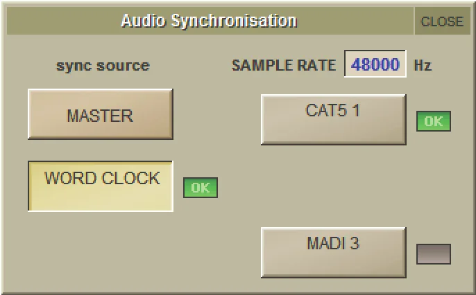 Fenêtre de synchronisation audio de la SD11 sur liaison CAT5 avec le rack