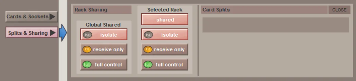 Fenêtre de partage des racks (rack sharing) entre consoles de la SD11