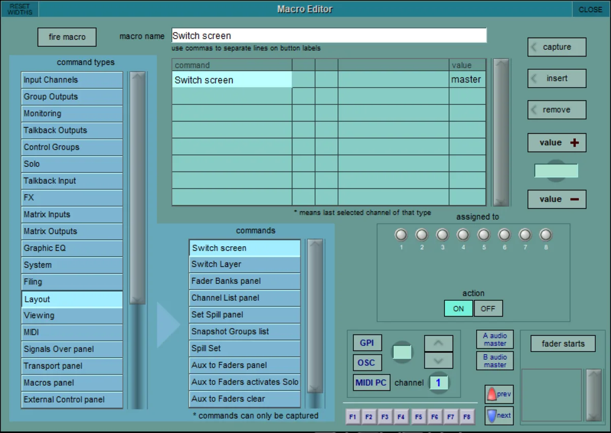 SD software Macro Editor: command types, commands and key assignment