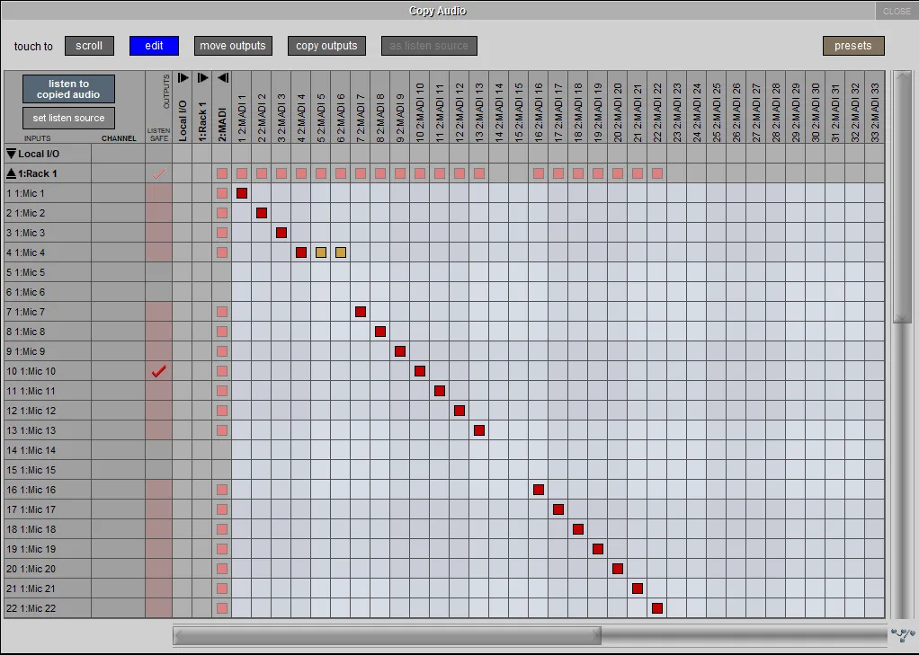 SD software Copy Audio window: copying audio settings between channels