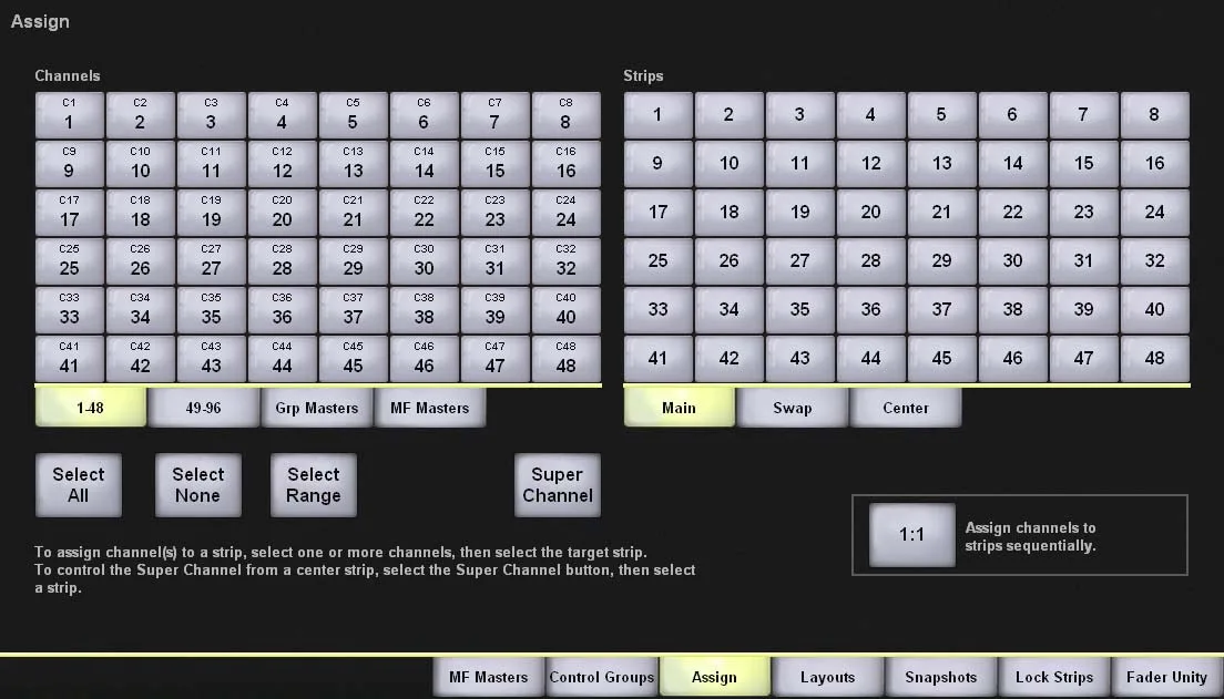 Vue Assign : affectation des voies aux tranches de la surface