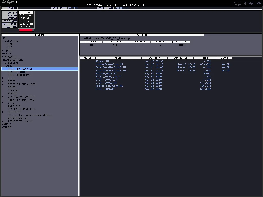 Menu Project du logiciel DREAM Console : gestion des fichiers et des disques