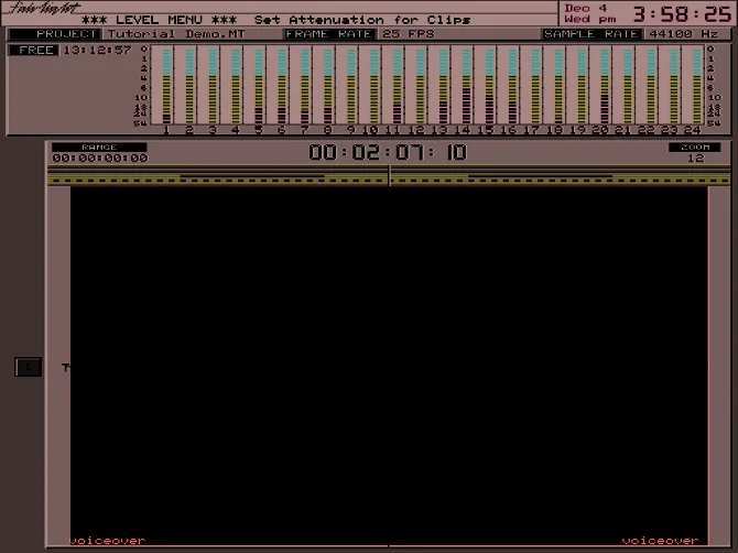 Écran Level Menu du MFX3plus, niveaux des clips