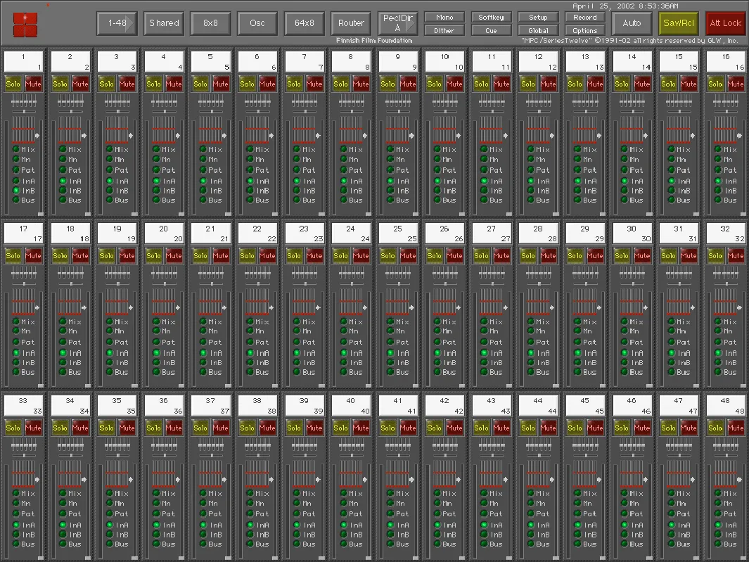 Series Twelve touchscreen, 48-channel Channel Overview page (2002 software, digital version)