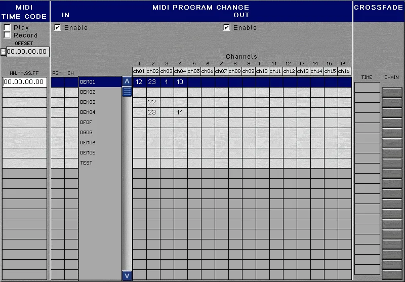 Sensoft 8.1 sur la InnovaSON Sensory Grand Live, changements de programme MIDI