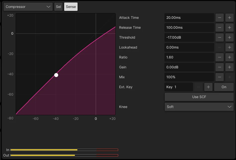 mc²56 Main Display, Compressor module: transfer curve and parameters