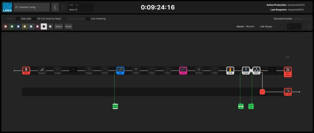 mc²56 Channel Config page: module order in the signal path