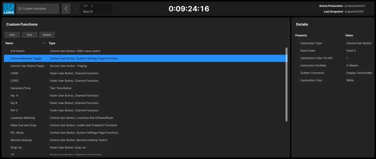 mc²56 Custom Functions page: user functions assignable to keys