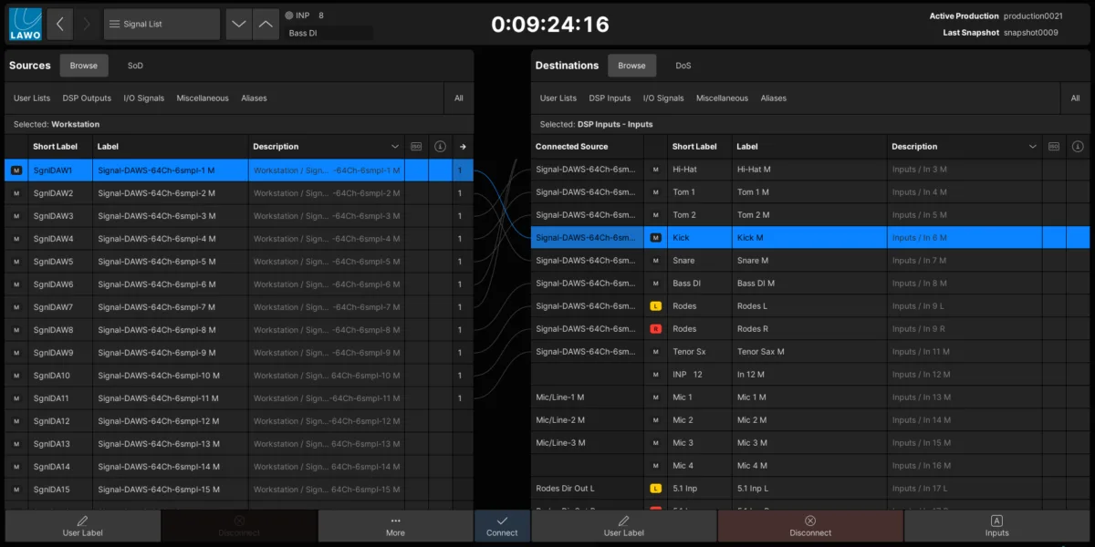 mc²56 Signal List: sources and destinations list for routing