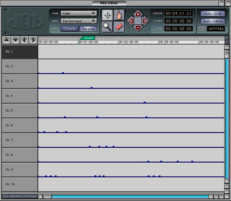 Écran VGA de la d8b, Mix Editor, courbes d'automation
