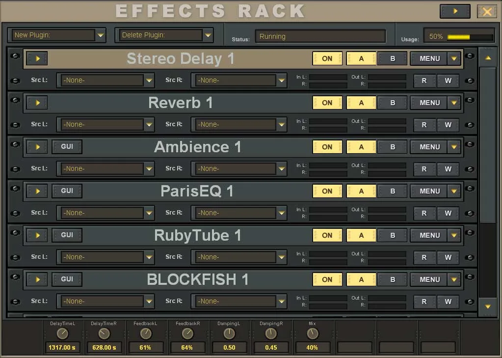 Digital X Bus touchscreen, Effects Rack, inserted plug-ins