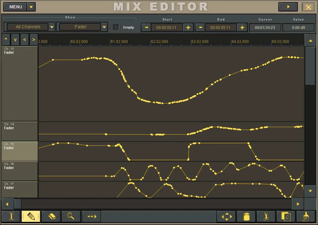 Digital X Bus touchscreen, Mix Editor, automation curve editing
