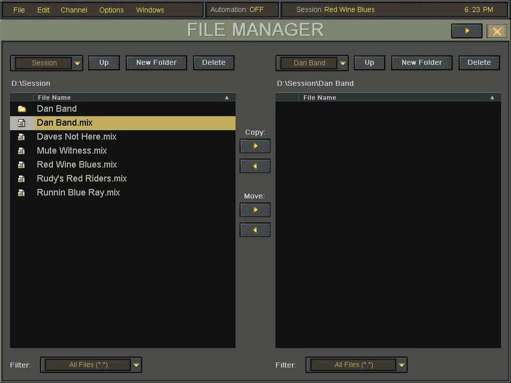 Digital X Bus touchscreen, File Manager, mix sessions