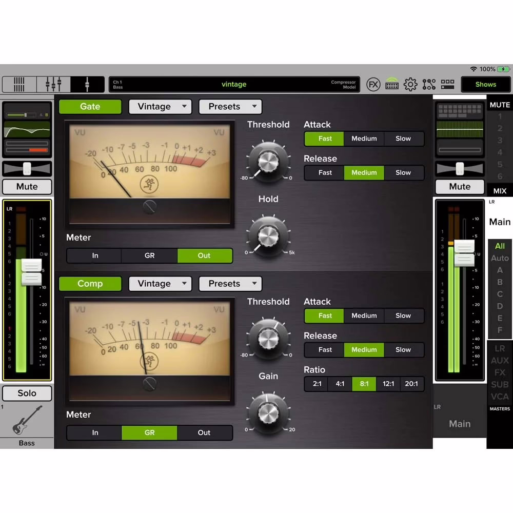 Master Fader app: channel compressor