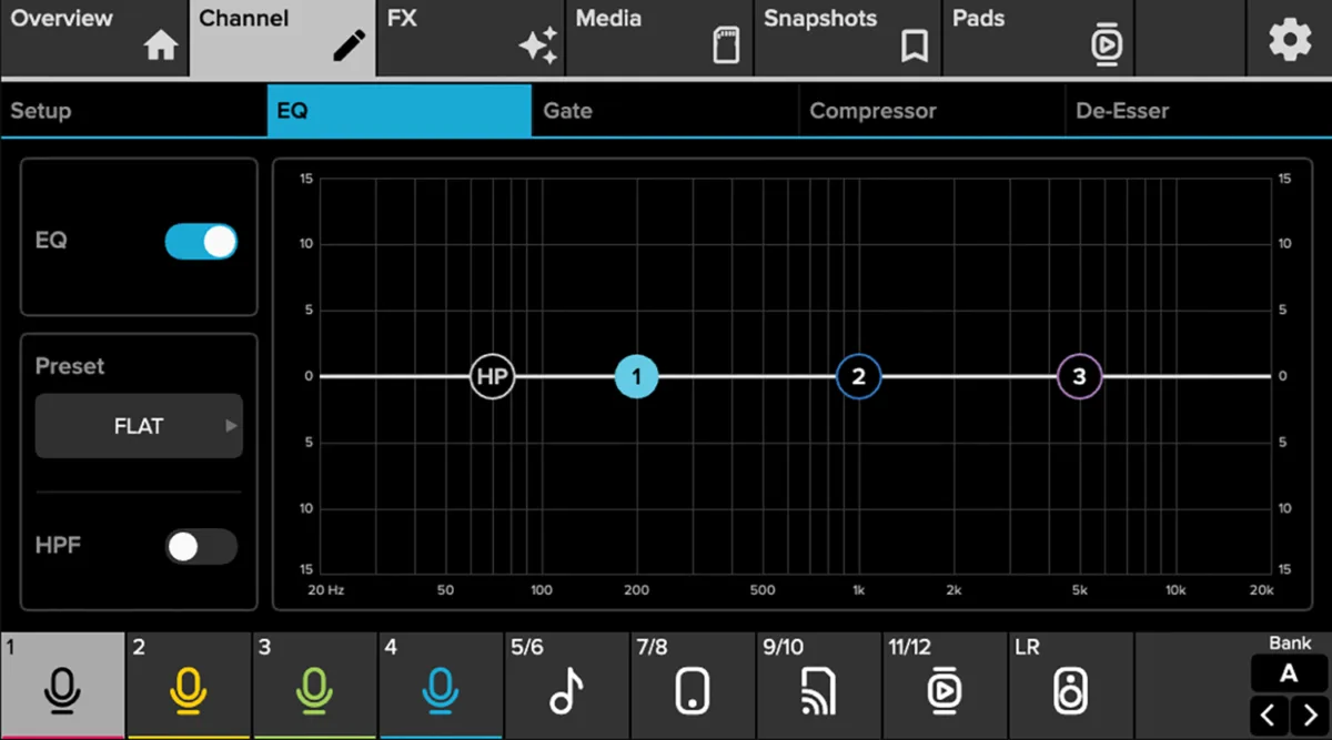 DLZ Creator, écran tactile, EQ paramétrique de la voie