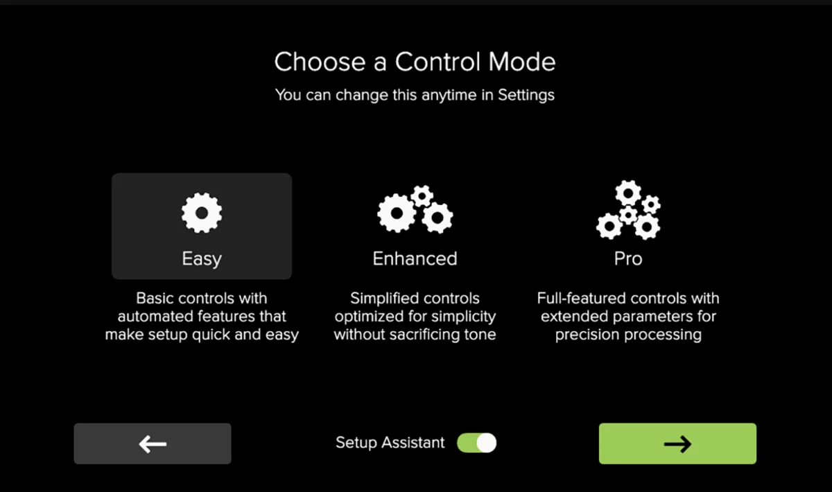 DLZ Creator, écran tactile, choix du mode de contrôle Easy, Enhanced ou Pro