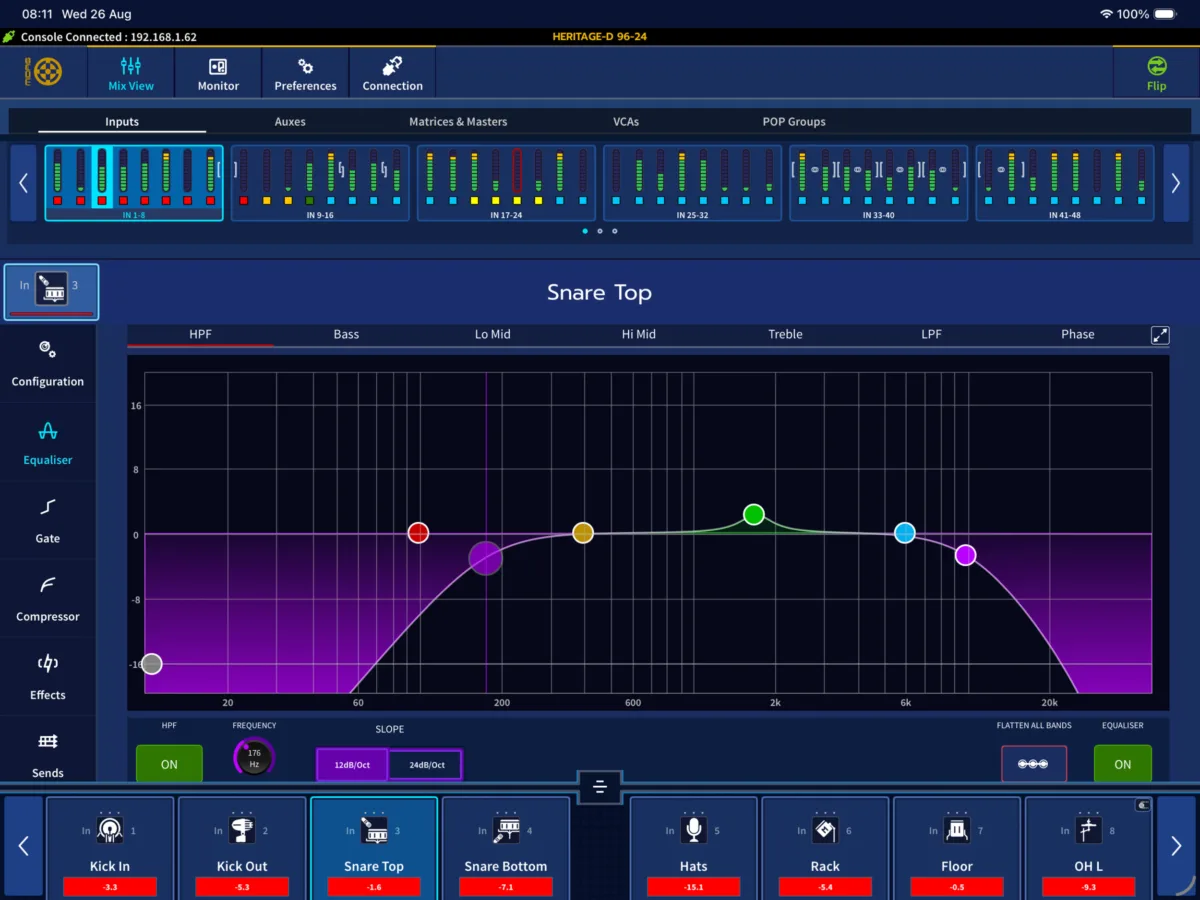 HD-Mix app: channel equaliser with curve and filters (App Store screenshot)