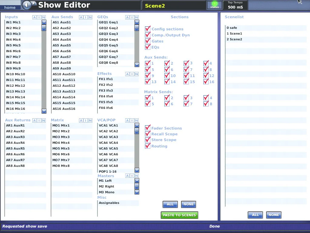 Midas PRO2, Show Editor, show editing screen