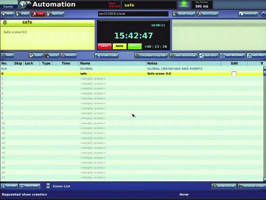 Midas PRO2, Automation, scene list and clock screen