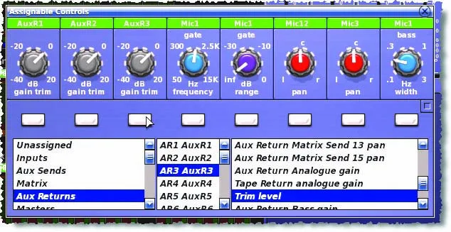 Midas PRO2, Assignable Controls screen