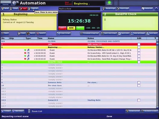 Midas PRO9, Automation, scene list and clock screen