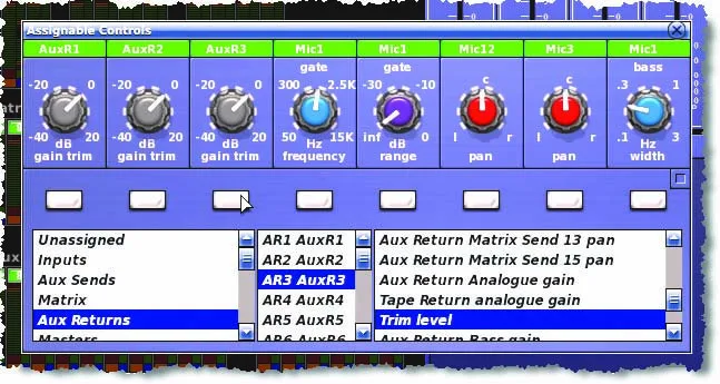 Midas PRO9, Assignable Controls, assignable controls screen