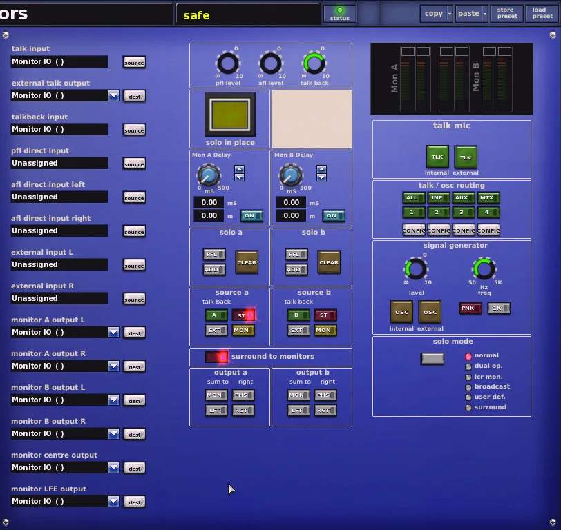 Midas PRO9, Monitors, monitoring, talkback and signal generator screen