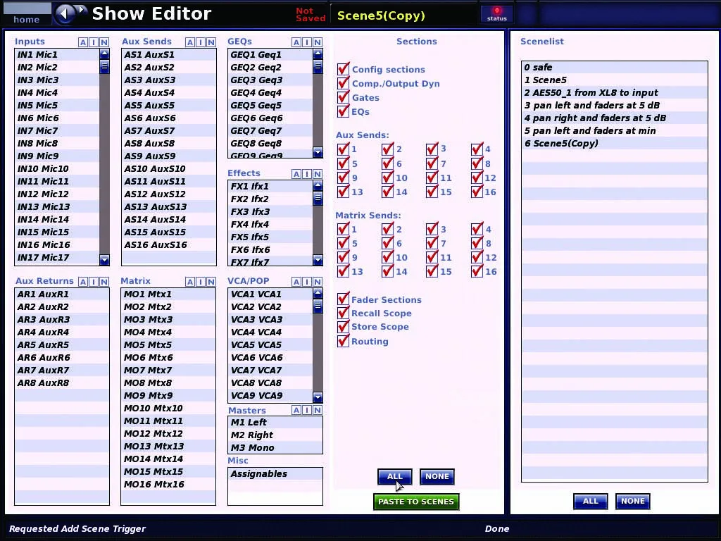 Midas PRO9, Show Editor, show editing screen