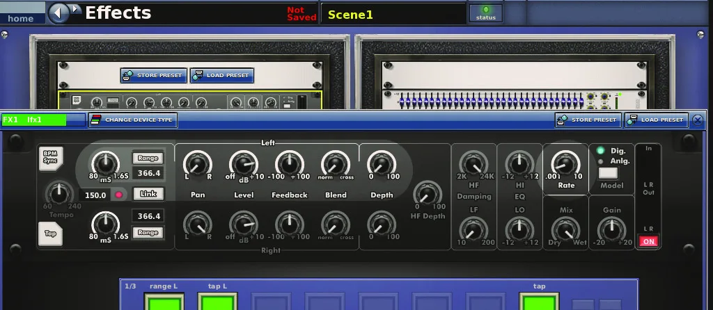 Midas XL8, Effects, virtual effects rack screen