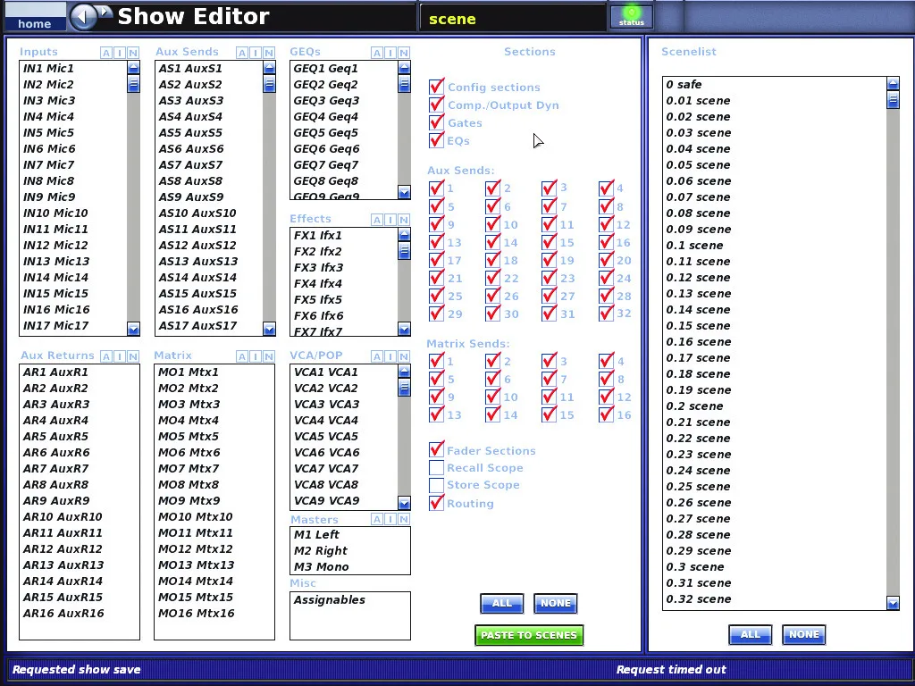 Midas XL8, Show Editor, show editing screen