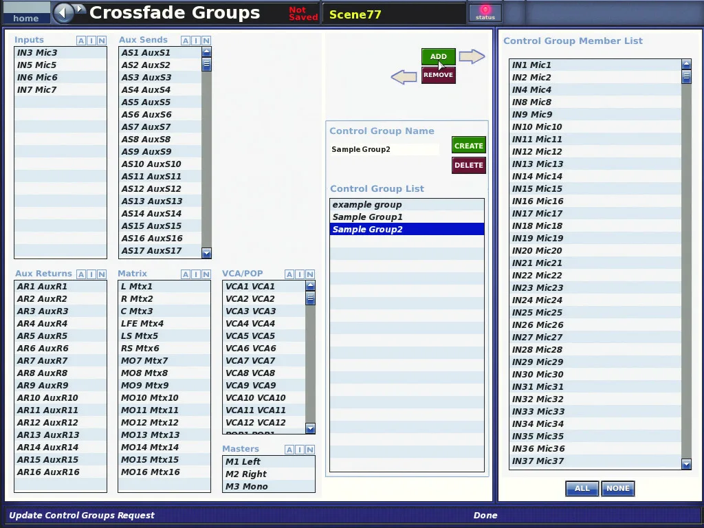 Midas XL8, Crossfade Groups, scene crossfade groups screen