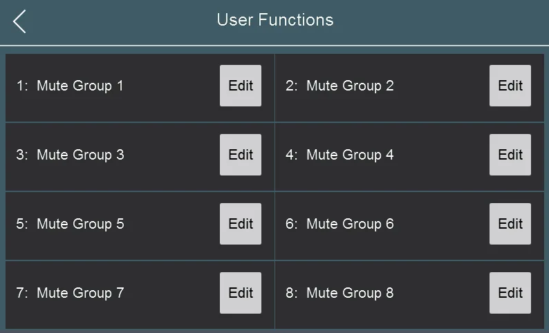 Écran tactile de la StudioLive Series III, User Functions : 8 groupes de mutes