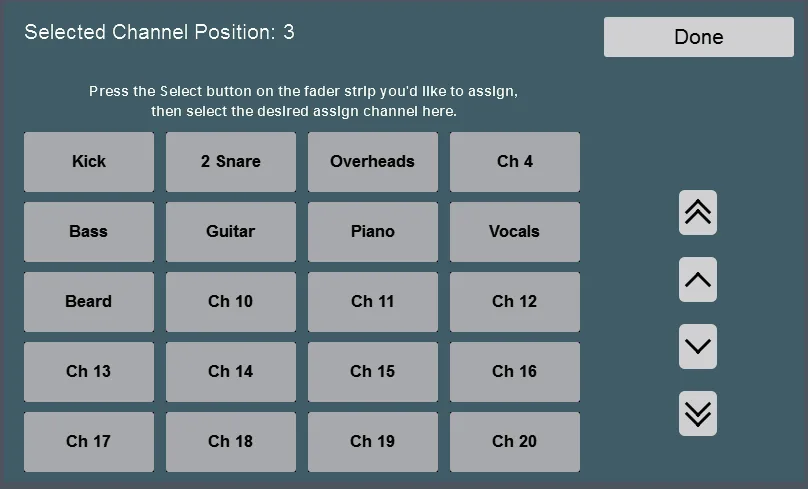 Écran tactile de la StudioLive Series III, Couche utilisateur : affectation des voies aux positions de fader de la User Layer