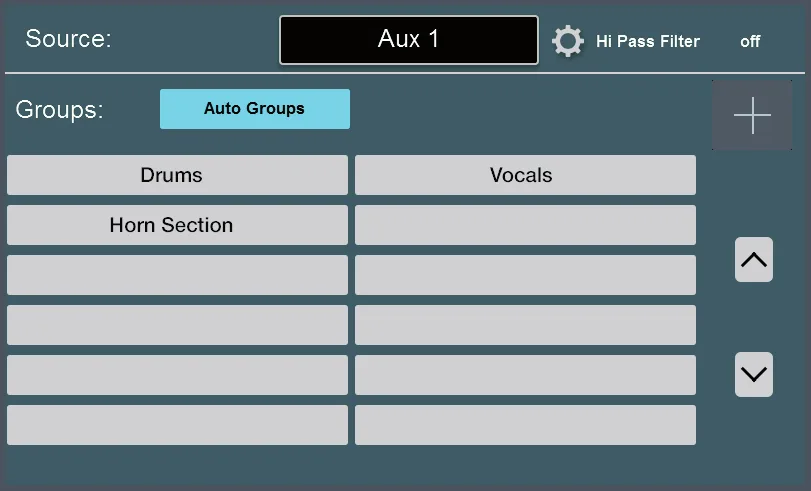 Écran tactile de la StudioLive Series III, Filter DCA Groups : création et sélection des groupes de filtrage