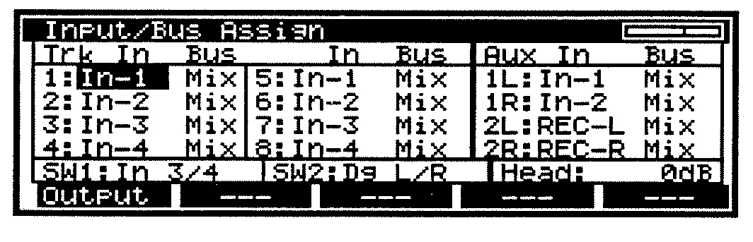 Écran Input/Bus Assign, patch des entrées et sorties