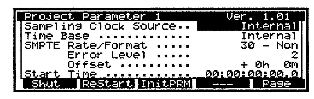 Écran Project Parameter 1, horloge et SMPTE
