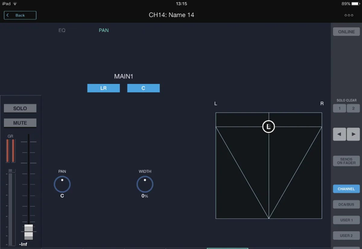 M-5000 Remote (iPad) : panoramique LCR d'une voie